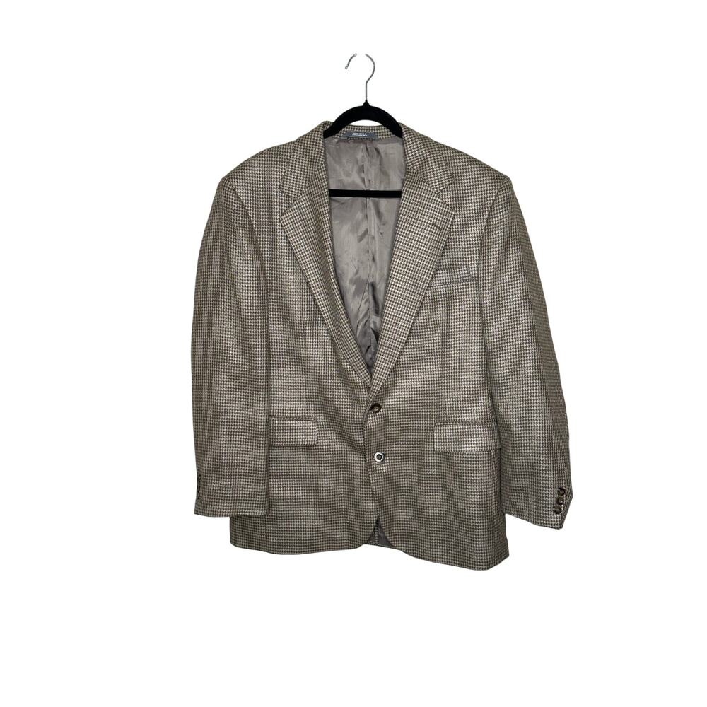Haggar Mens 42 R Brown Cream Houndstooth Wool Blazer Sport Coat Vintage Career